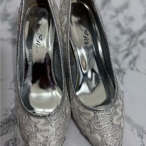 Elegant Silver Lace Women's Heels